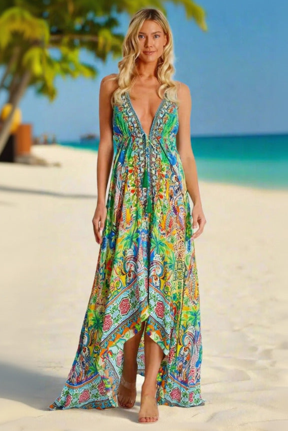 halter dress tropical Green Hilo Tropical leaf