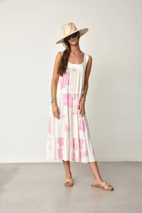 Kio Dress Pink on White