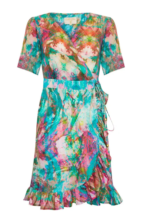Mini Ruffle Wrap Dress Liquid Rainbow