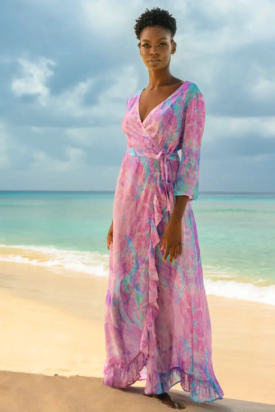 Maxi Ruffle Wrap Dress Fantasy Pink Butterfly Boutique Maxi Ruffle Wrap Dress Fantasy Pink Butterfly Boutique