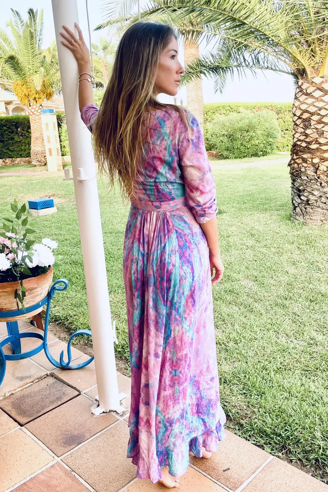 boutique chiffon frill wrap maxi dress Iris Long Sleeve omens Spring Long Sleeve Wrap V Neck Ruffle Floral Ma Chic Always Boutique,LLC
