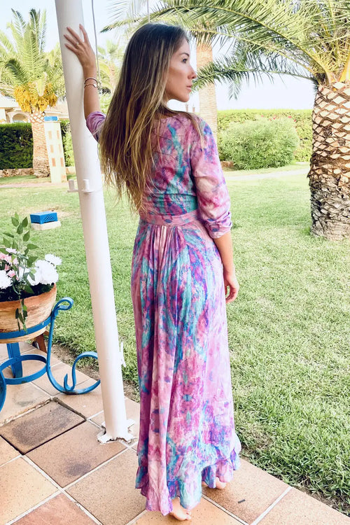 Maxi Ruffle Wrap Dress Fantasy Pink