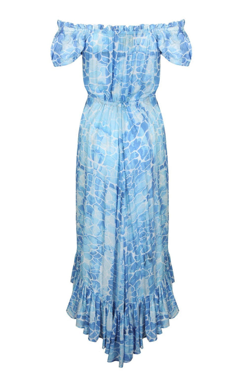 Barbados Off The Shoulder Dress Blue Pebbles