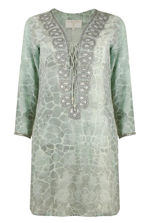 Taj Silk Kaftan Pistachio Pebbles