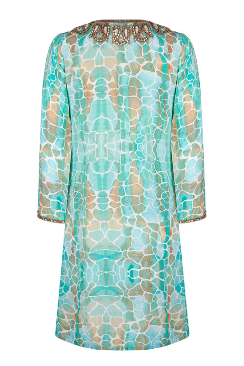 Taj Silk Kaftan Aqua Pebbles
